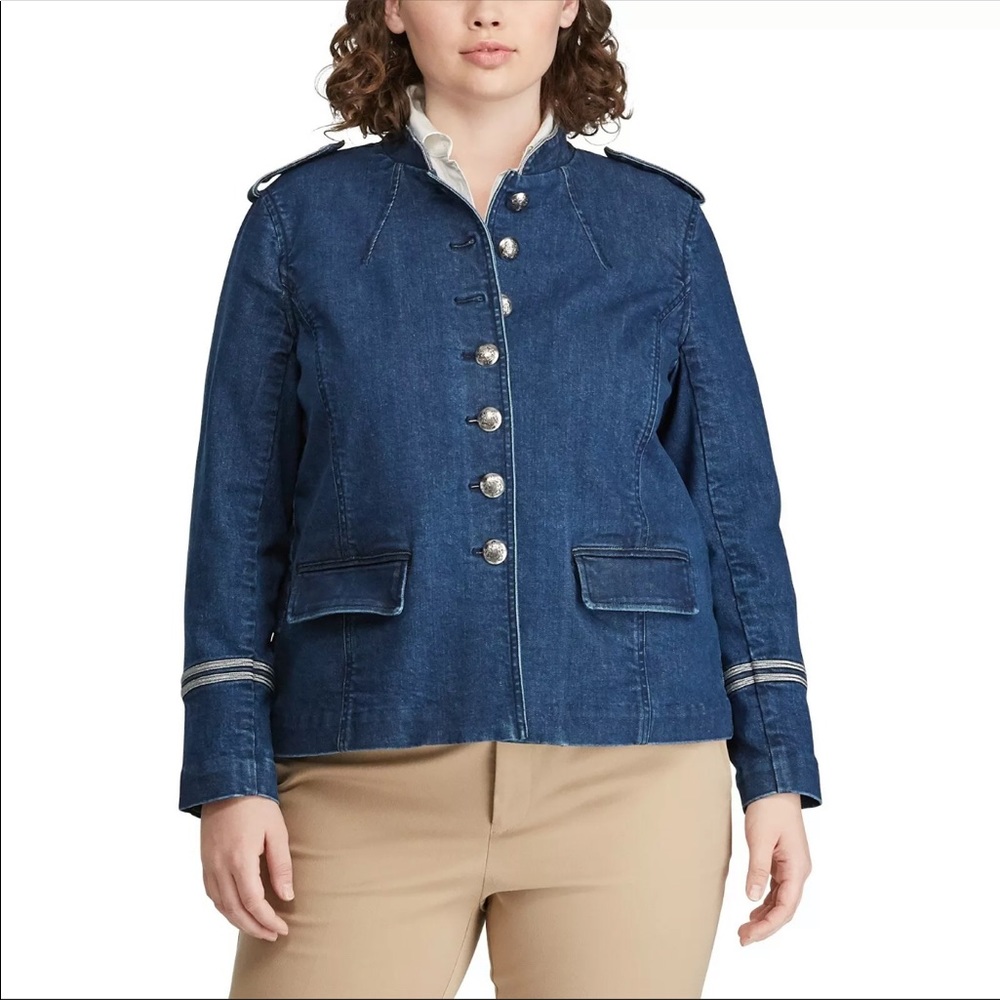 RALPH LAUREN Jean Jacket Epaulets Metallic Trim